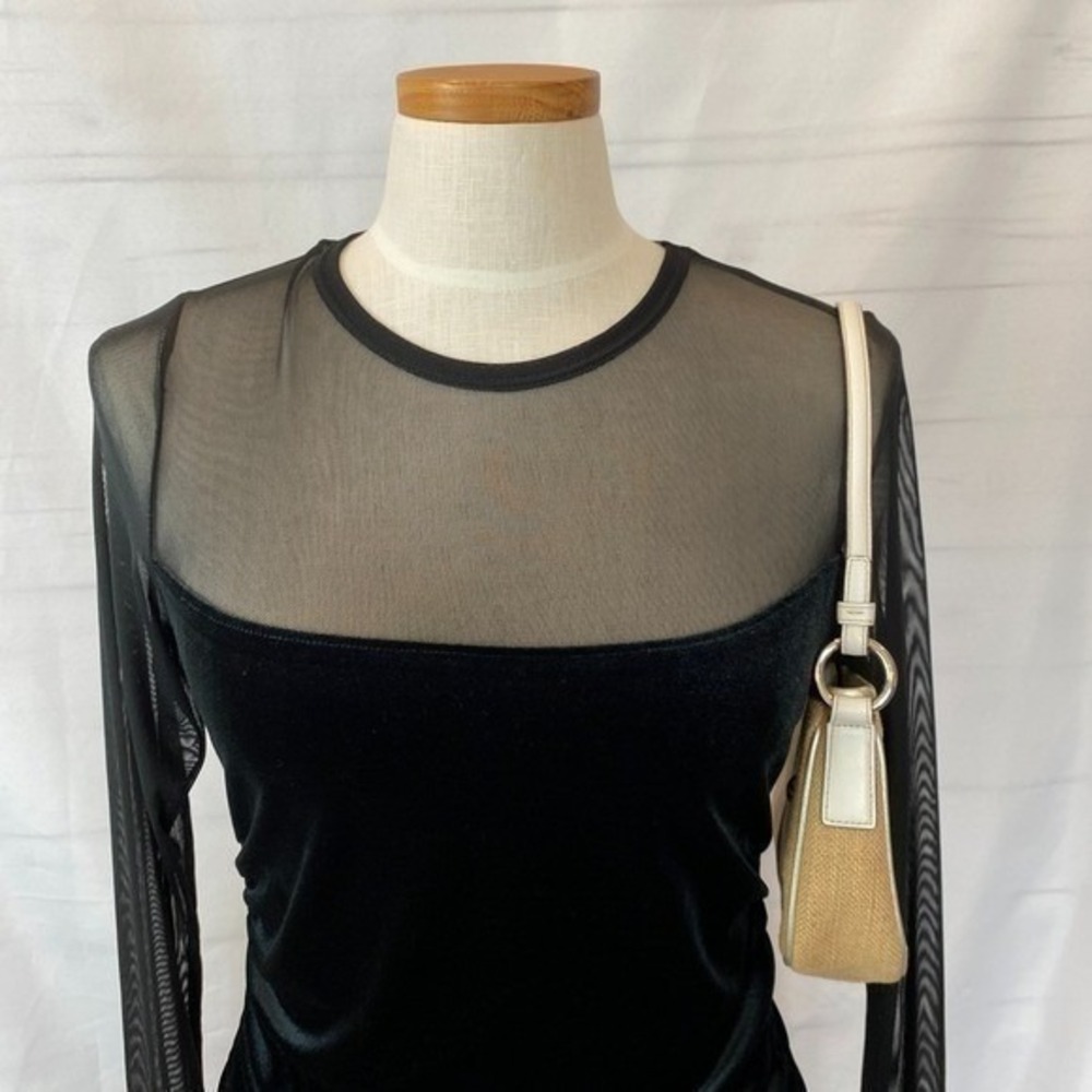 Y2K Whimsigoth Sheer Velvet Mesh Long Sleeve Top Women M Black Fairy Grunge‎ - Picture 10 of 10